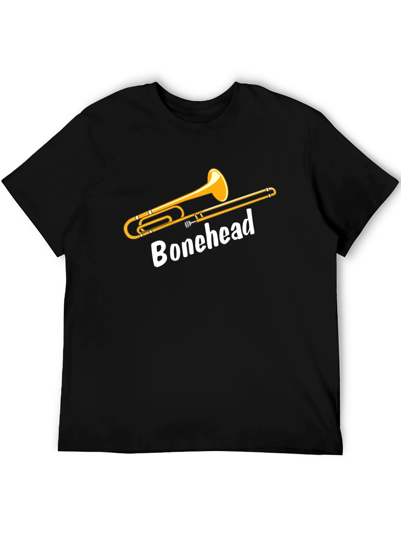 Camiseta Negra Bonehead Trombonista - Diseño Único