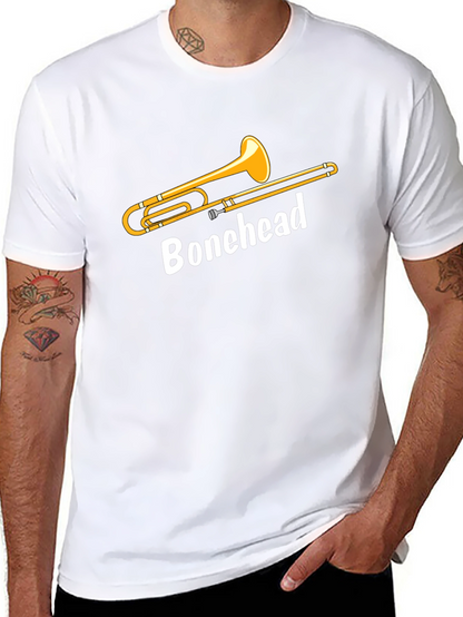 Camiseta Negra Bonehead Trombonista - Diseño Único