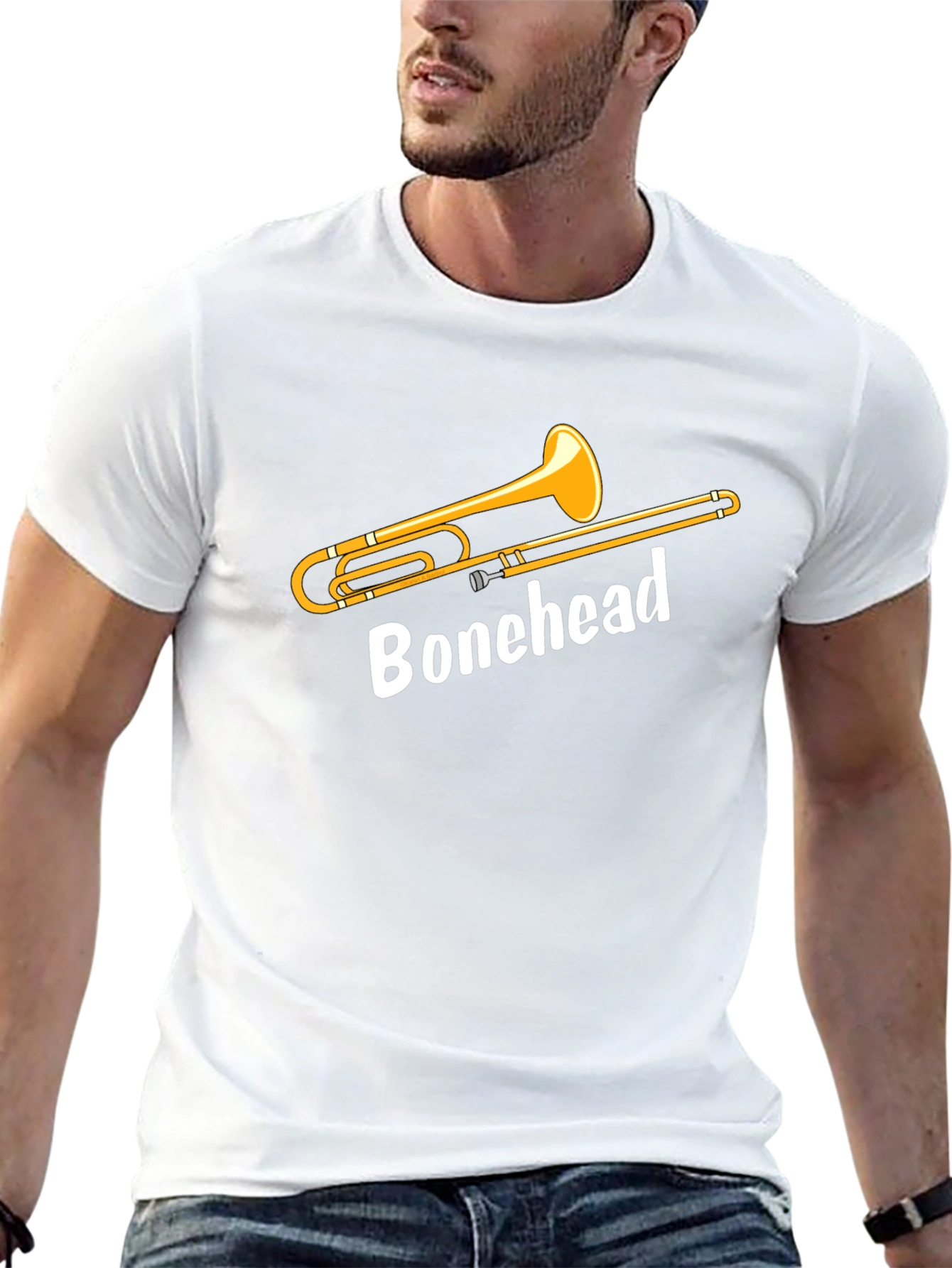 Camiseta Negra Bonehead Trombonista - Diseño Único