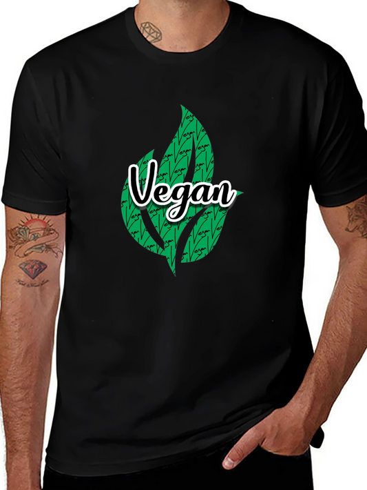Camiseta Negra Vegana con Diseño de Hojas