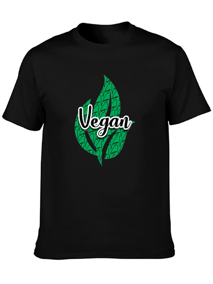 Camiseta Negra Vegana con Diseño de Hojas