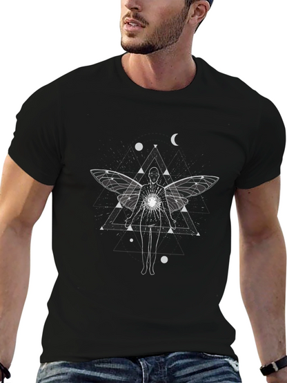 Camiseta Negra con Diseño Místico de Alas de Hada