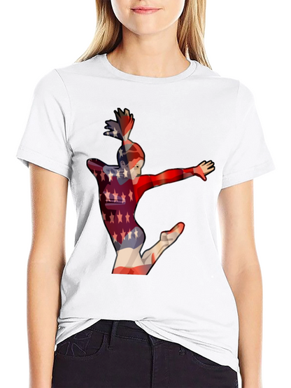 Camiseta Negra con Diseño de Gimnasta Americana