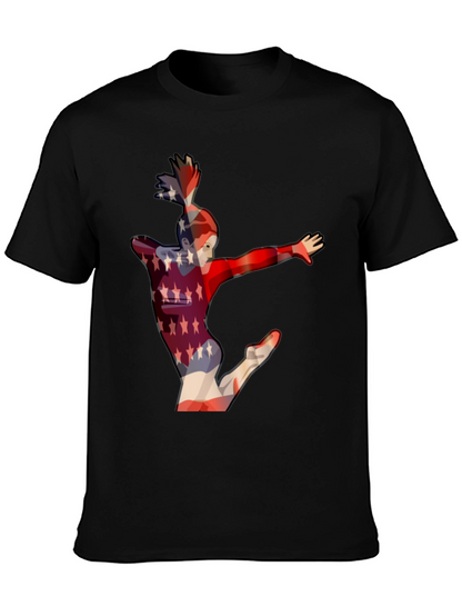 Camiseta Negra con Diseño de Gimnasta Americana