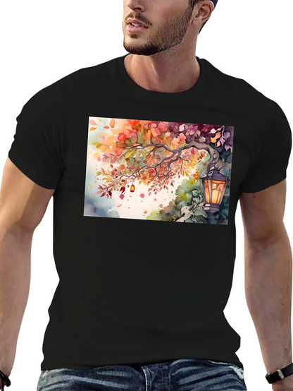 Camiseta Negra con Diseño de Otoño