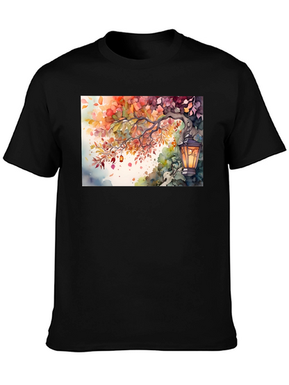 Camiseta Negra con Diseño de Otoño