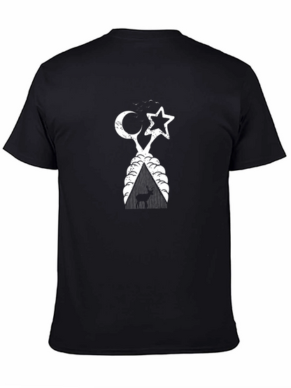 Camiseta Negra con Diseño Luna Estrella y Ciervo