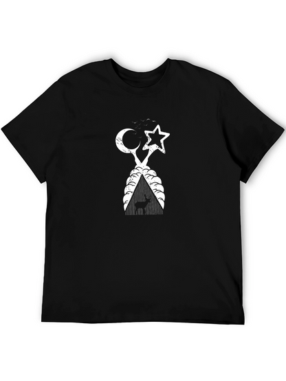Camiseta Negra con Diseño Luna Estrella y Ciervo