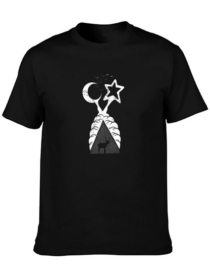 Camiseta Negra con Diseño Luna Estrella y Ciervo