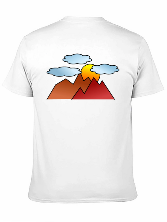 Camiseta negra con diseño de montañas y sol