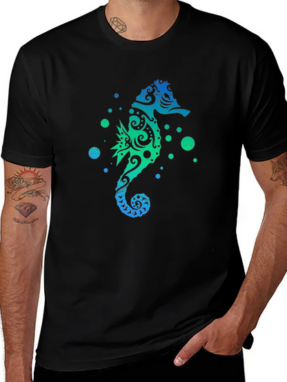 Camiseta Negra Estampado Hipocampo Tribal