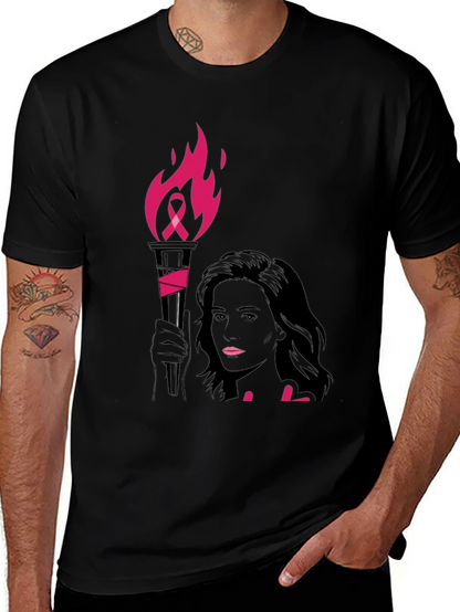 Camiseta Negra con Diseño de Concientización sobre el Cáncer