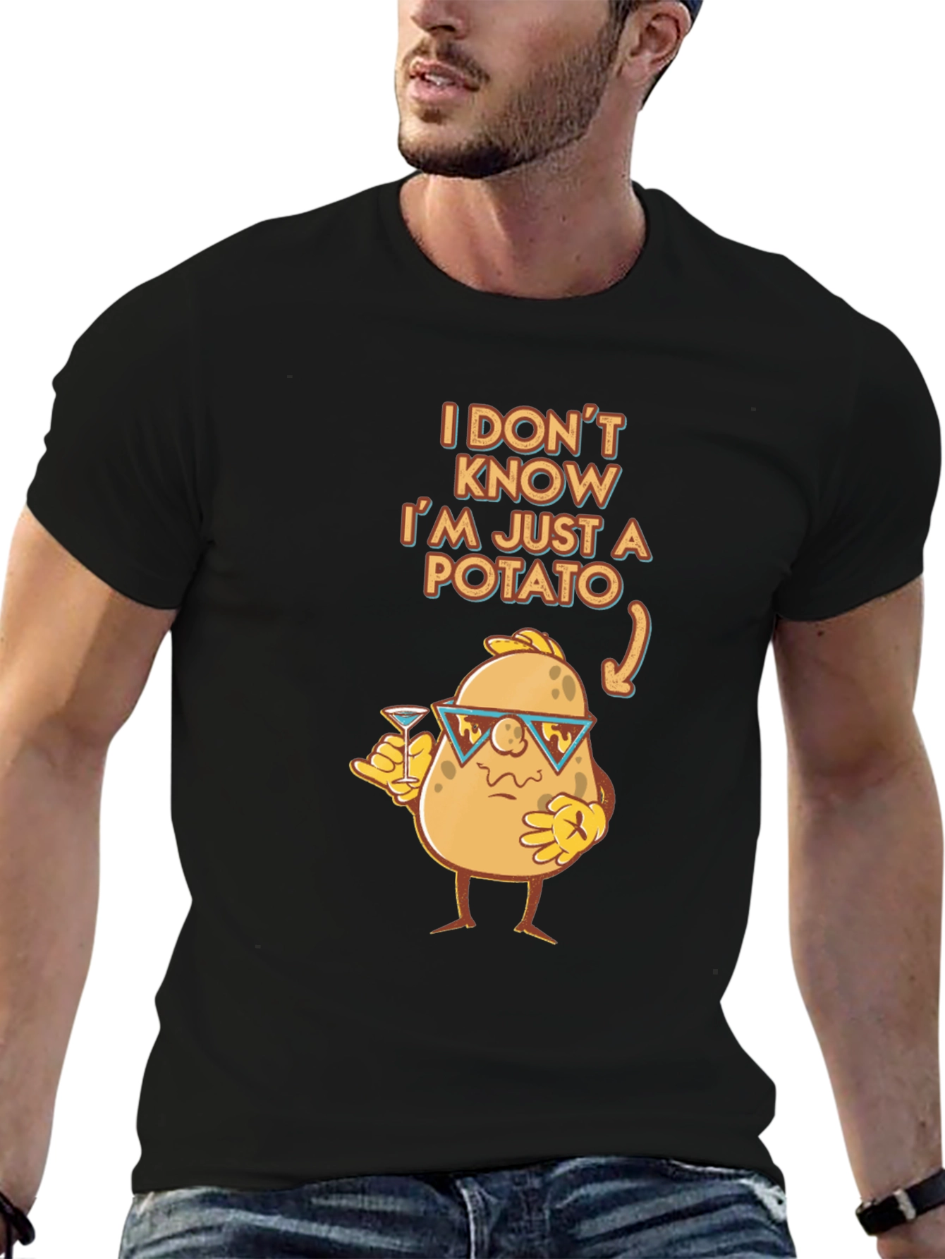 Camiseta Negra con Diseño de Papa Divertida