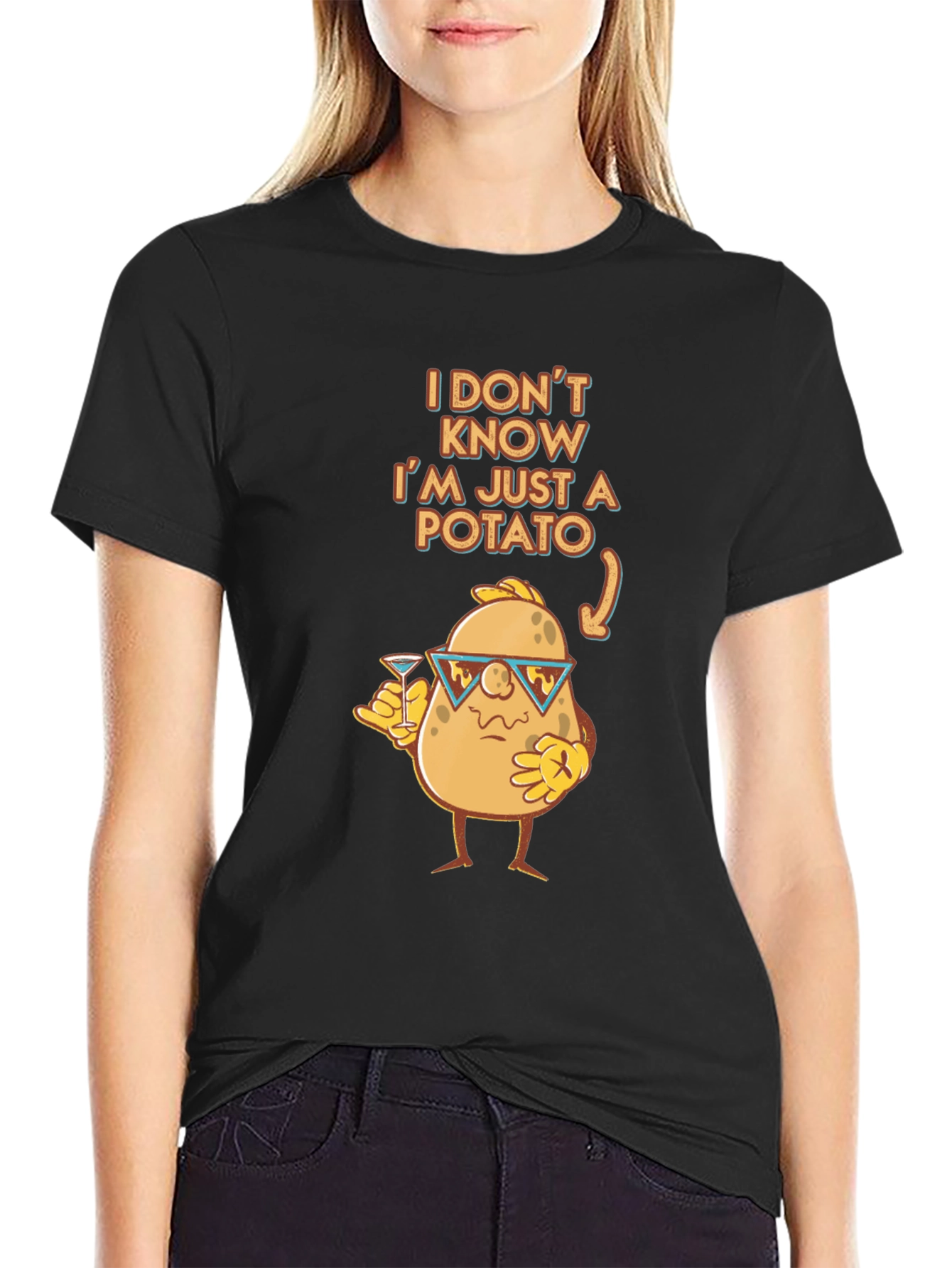 Camiseta Negra con Diseño de Papa Divertida