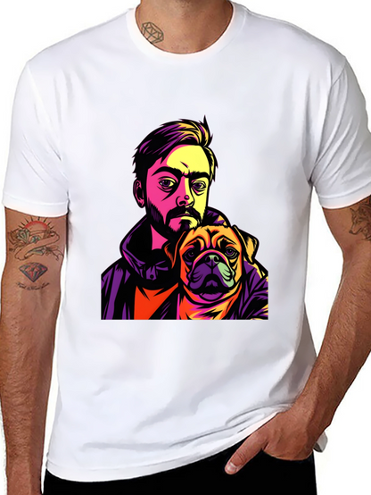 Camiseta Hombre Negra Diseño Hombre y Pug
