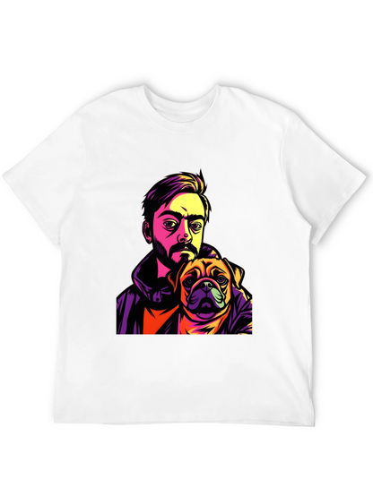 Camiseta Hombre Negra Diseño Hombre y Pug
