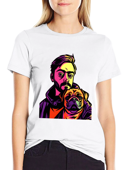 Camiseta Hombre Negra Diseño Hombre y Pug