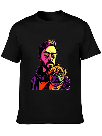 Camiseta Hombre Negra Diseño Hombre y Pug