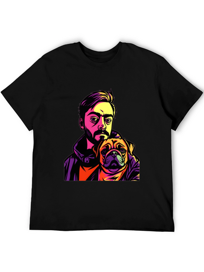 Camiseta Hombre Negra Diseño Hombre y Pug