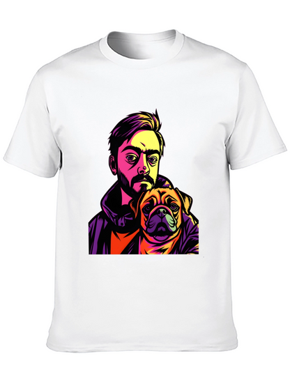 Camiseta Hombre Negra Diseño Hombre y Pug
