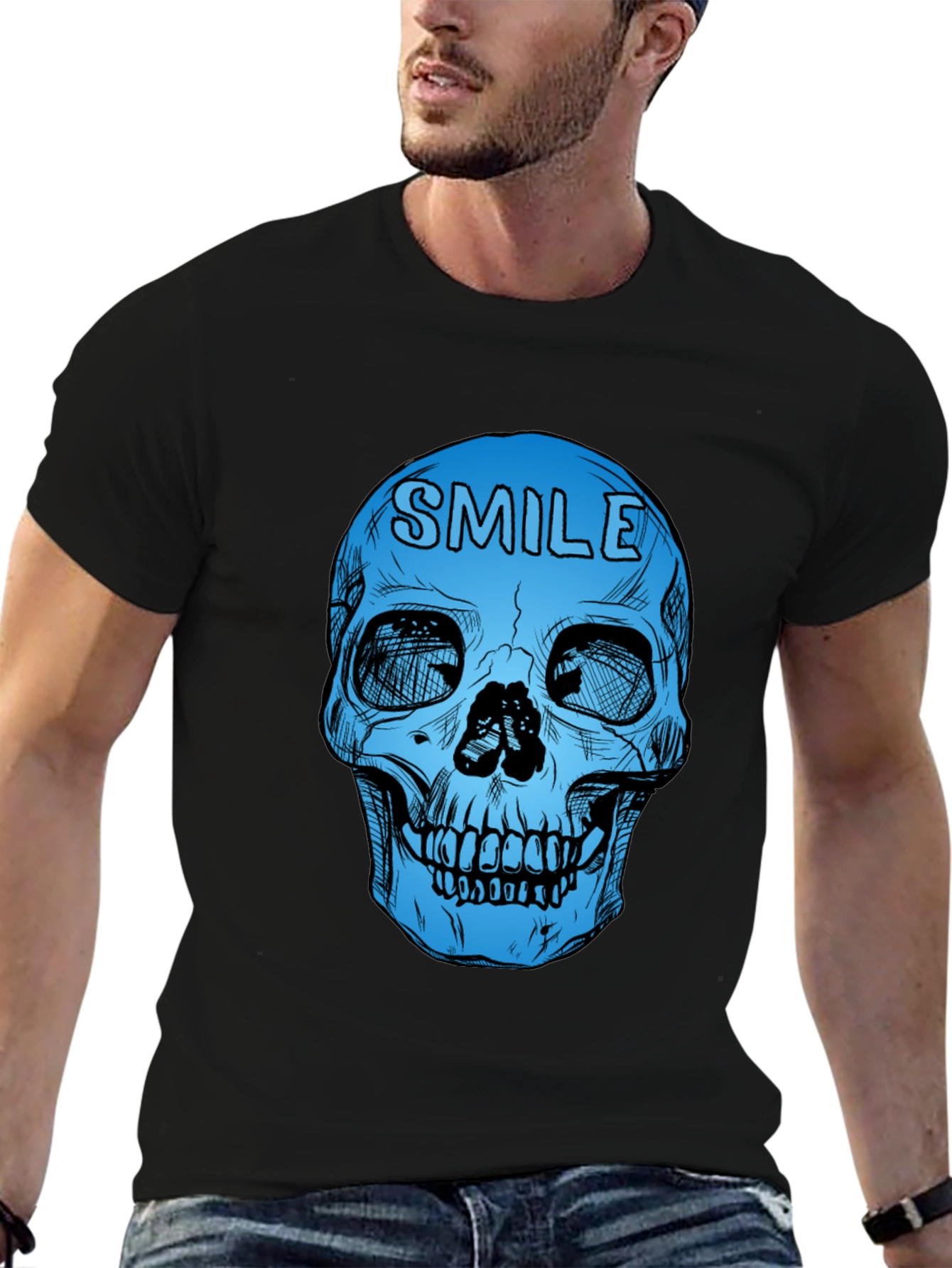 Camiseta Negra con Calavera Azul Smile