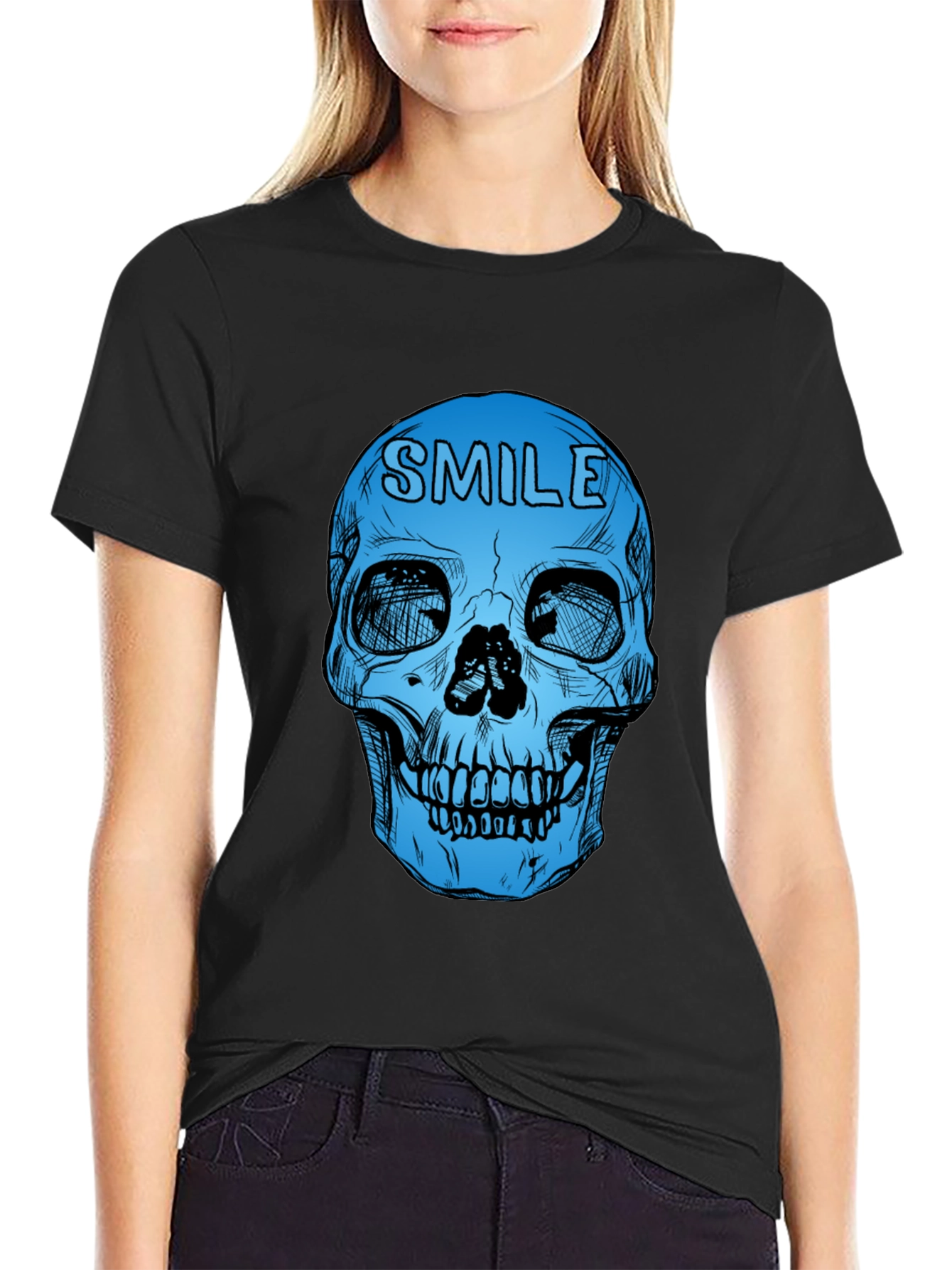 Camiseta Negra con Calavera Azul Smile