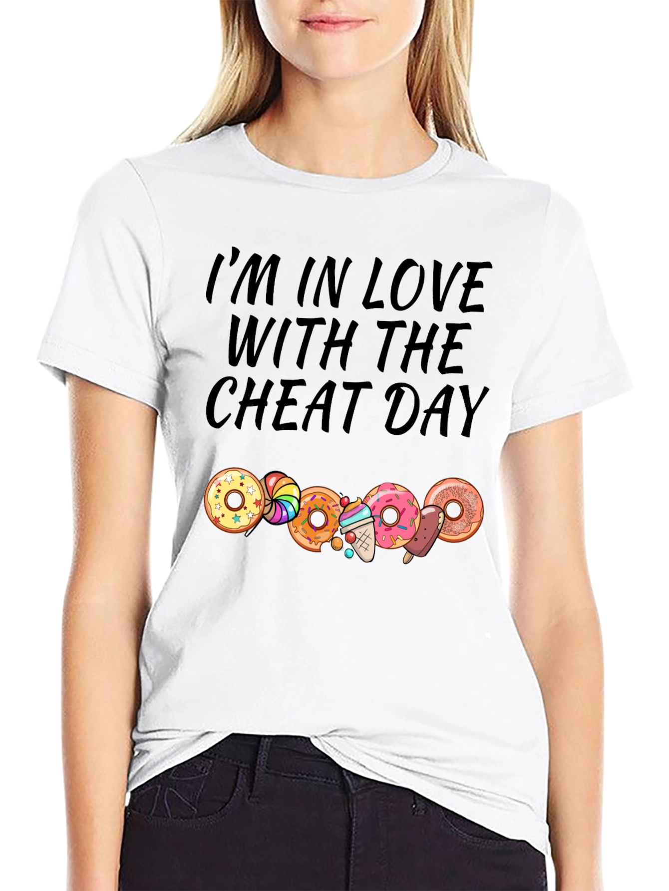 Camiseta Negra Cheat Day con Donas y Dulces