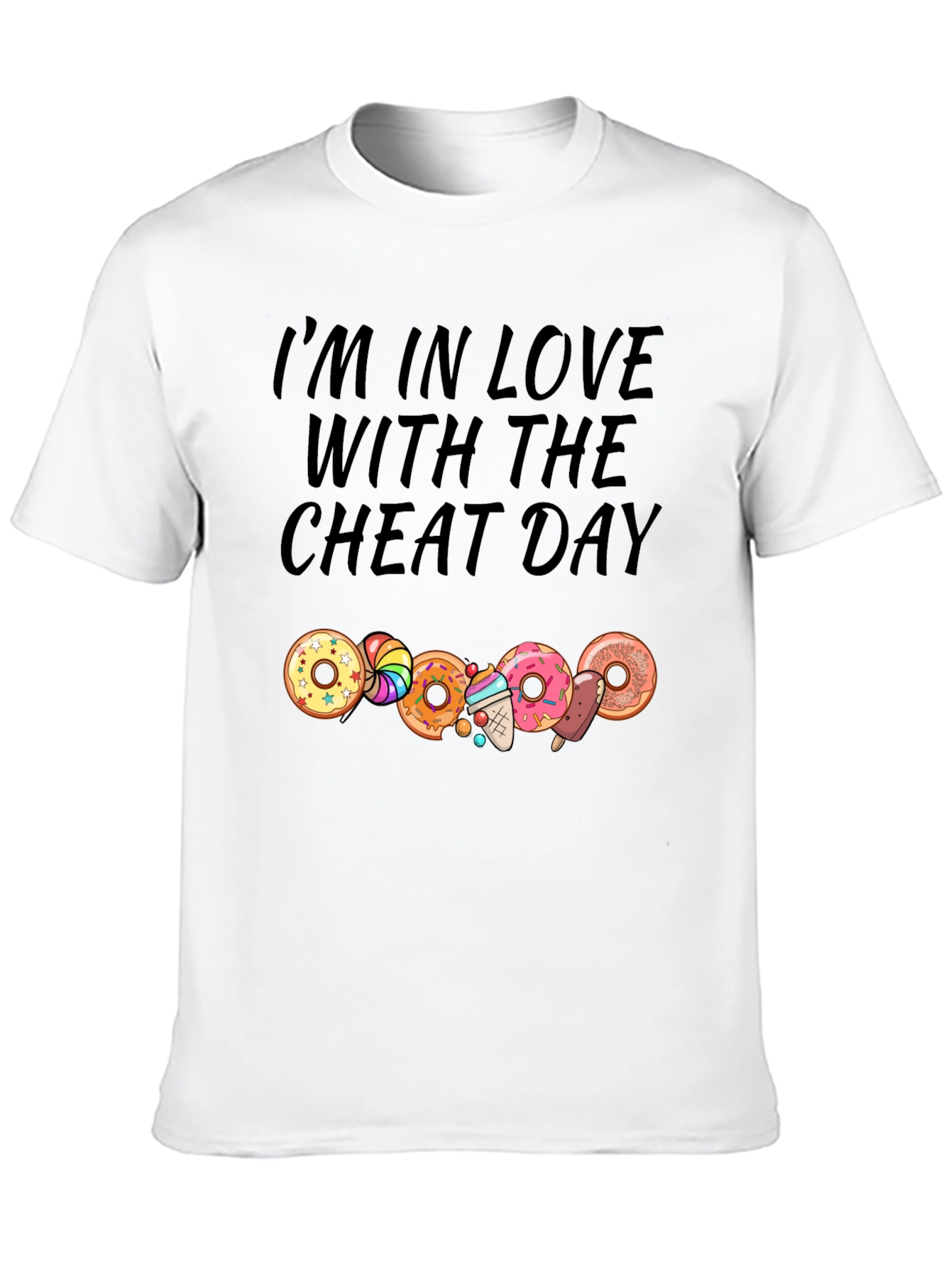 Camiseta Negra Cheat Day con Donas y Dulces