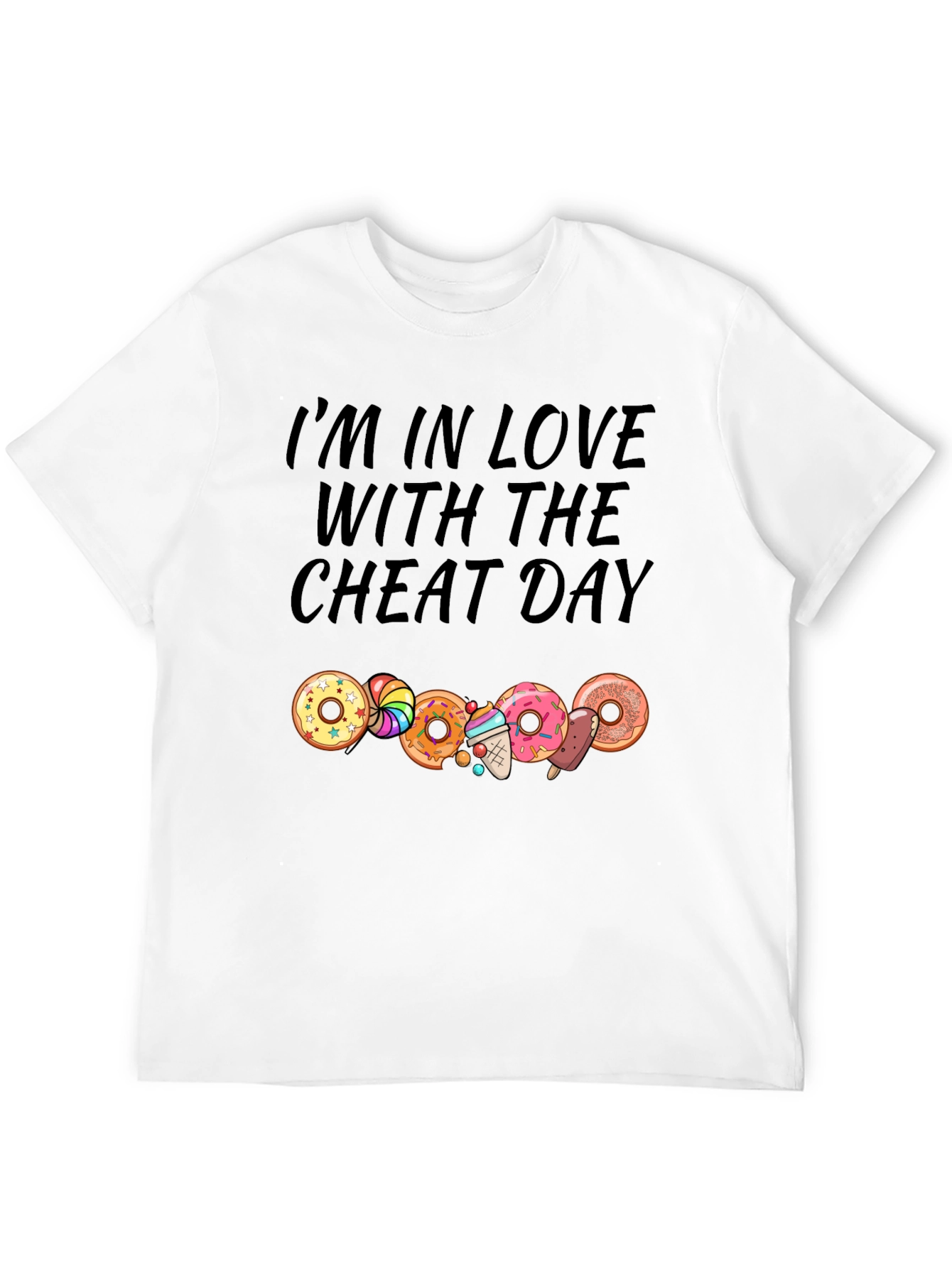 Camiseta Negra Cheat Day con Donas y Dulces