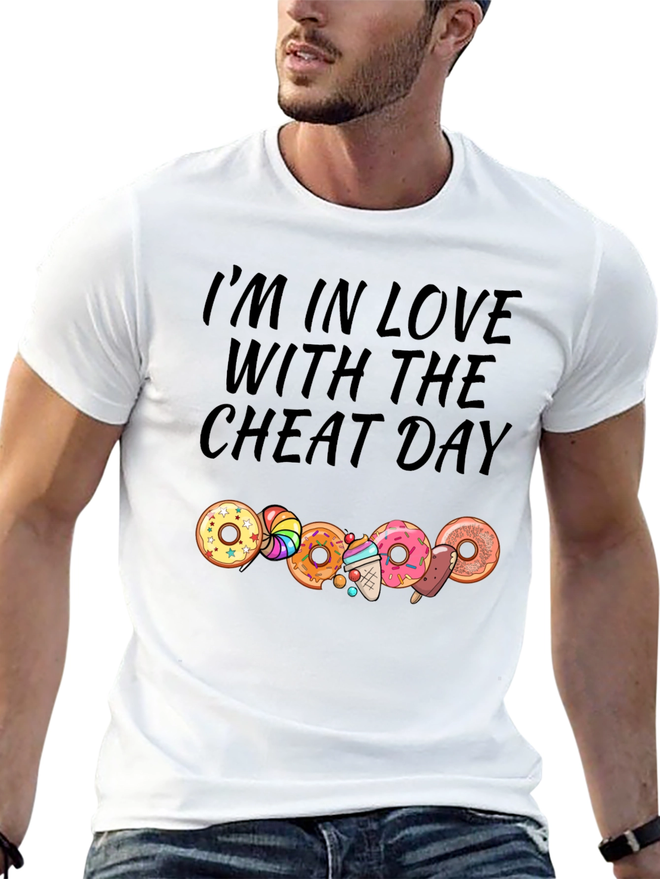 Camiseta Negra Cheat Day con Donas y Dulces