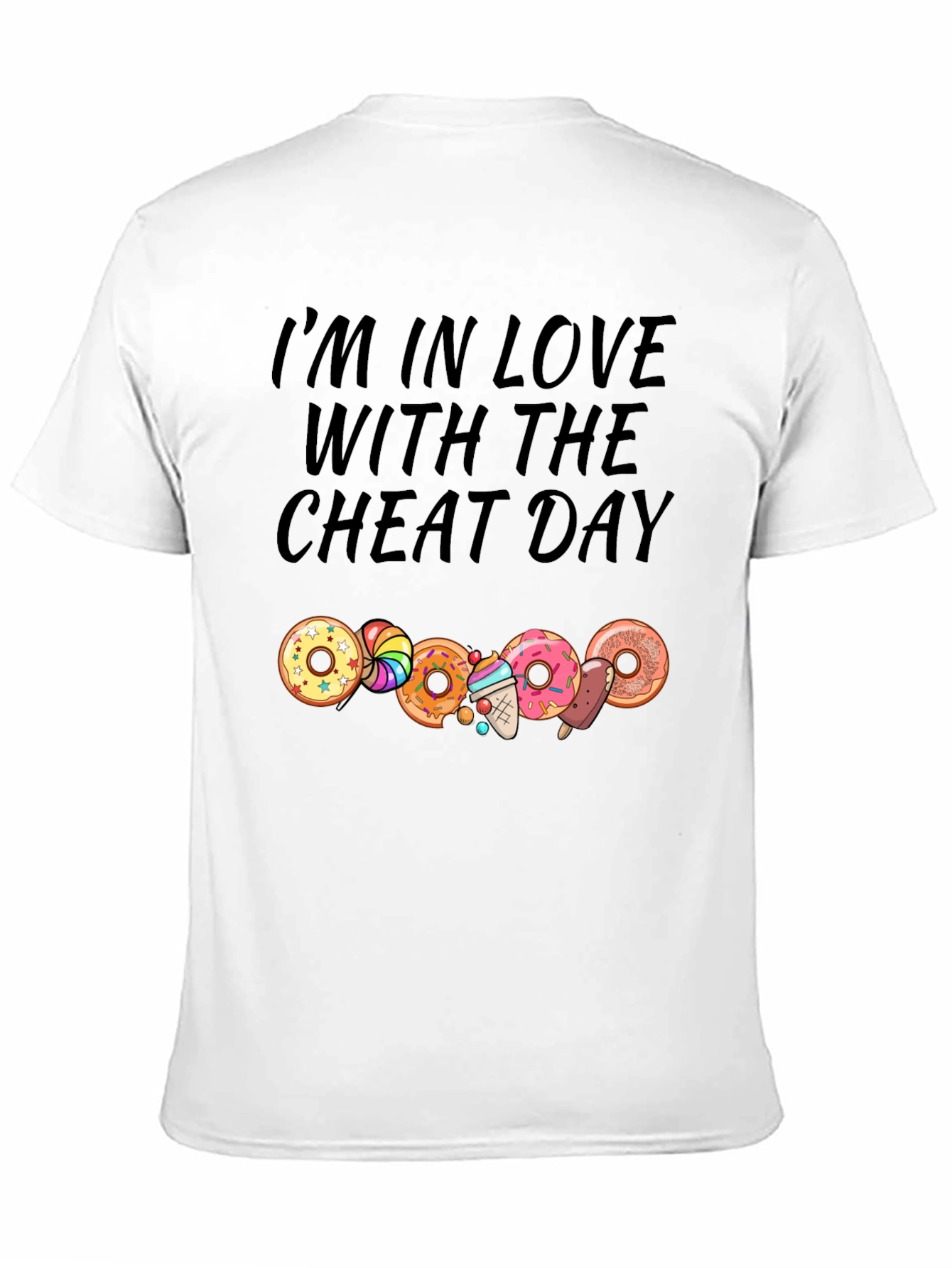 Camiseta Negra Cheat Day con Donas y Dulces
