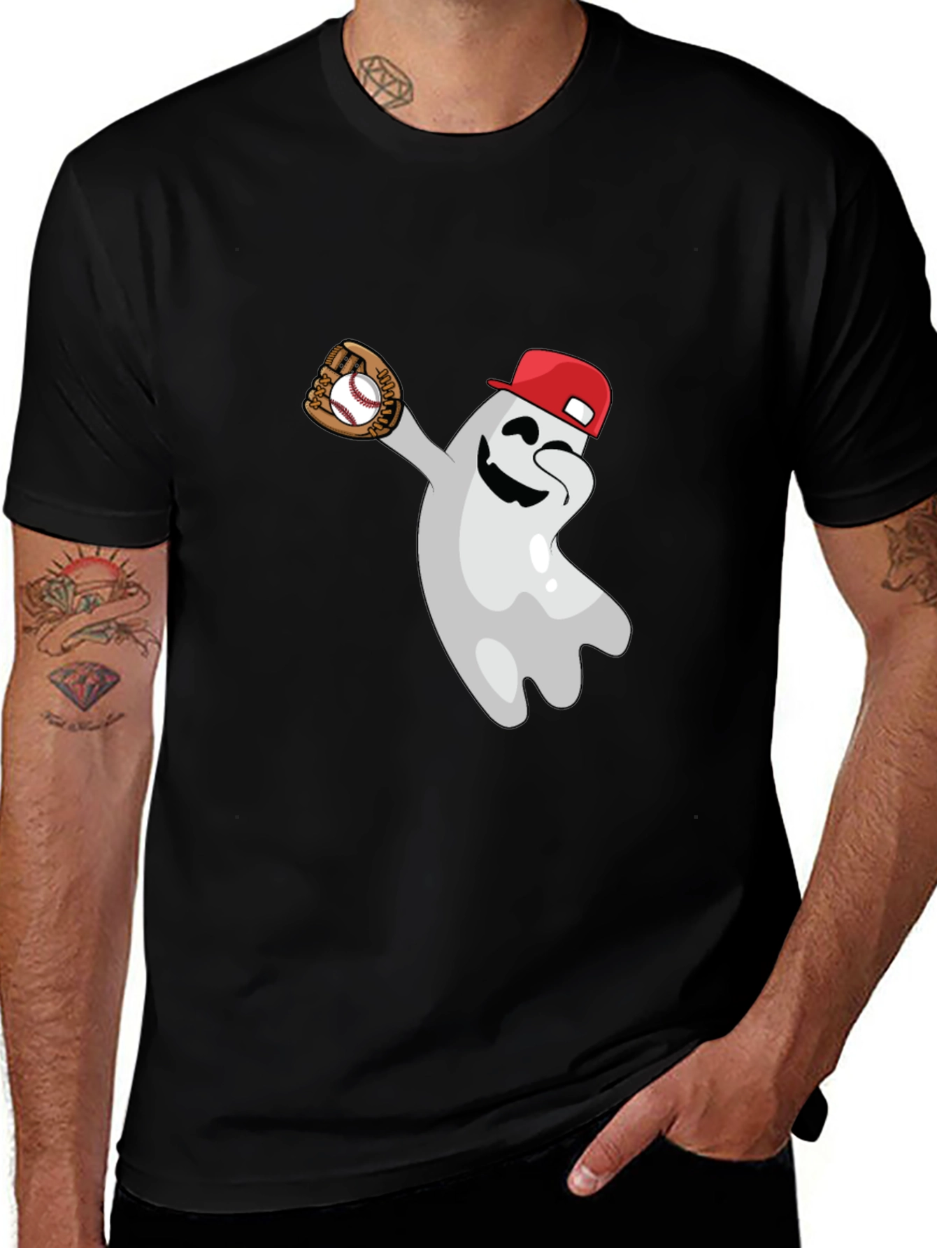 Camiseta Negra Fantasma Béisbol Divertida
