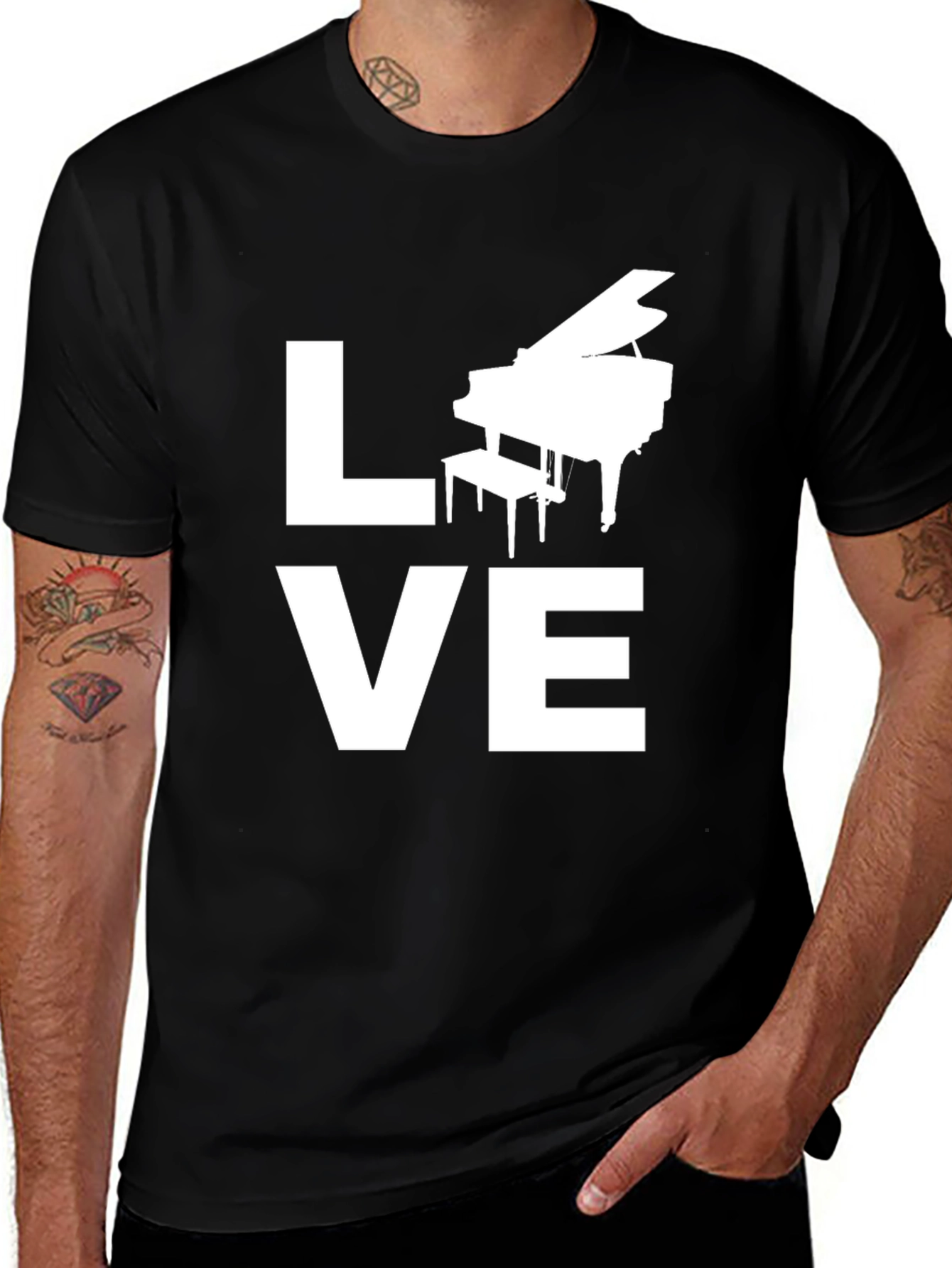 Camiseta Negra Amor Piano - Diseño Musical