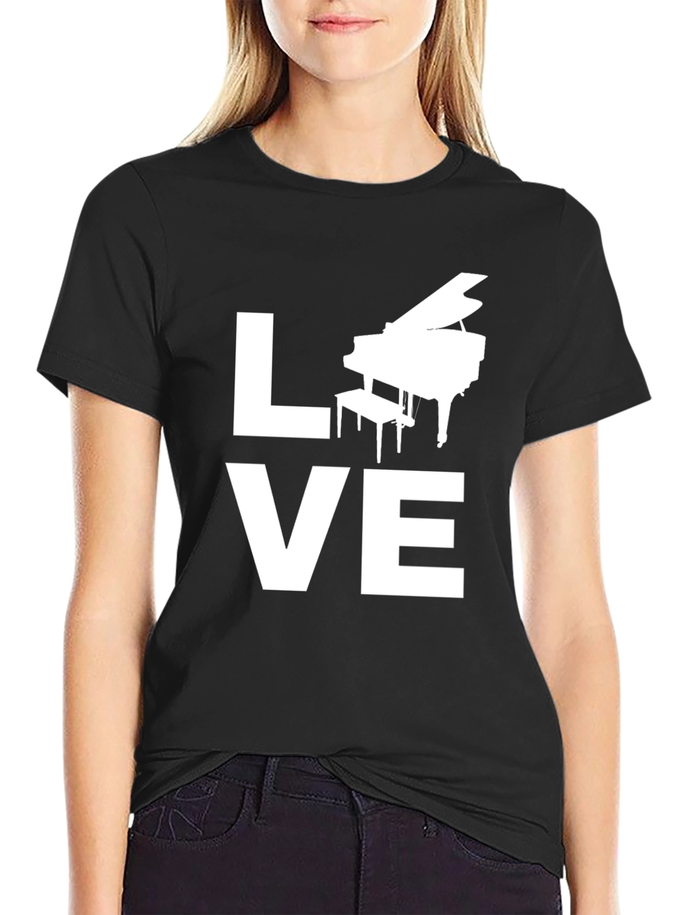 Camiseta Negra Amor Piano - Diseño Musical