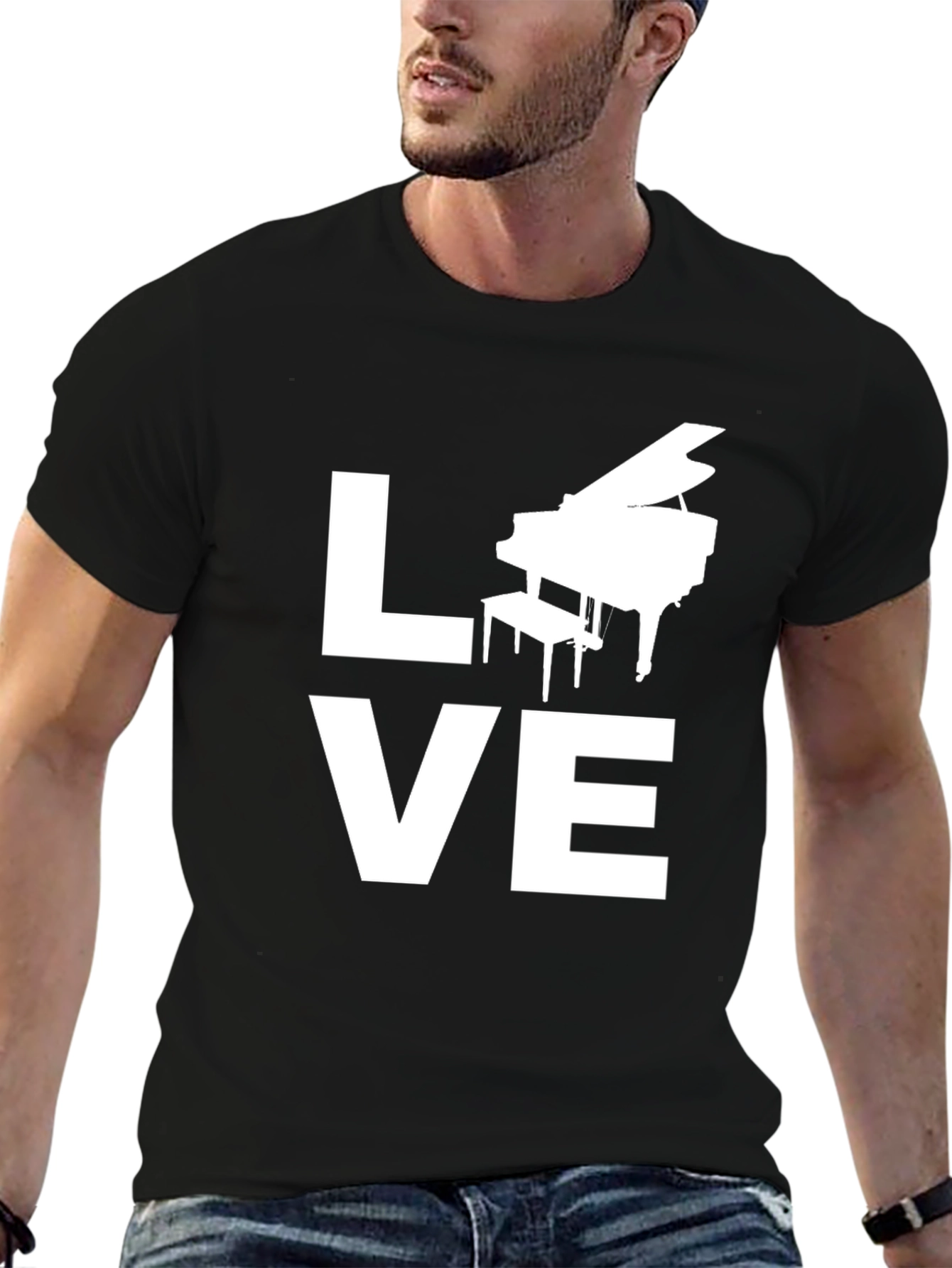 Camiseta Negra Amor Piano - Diseño Musical