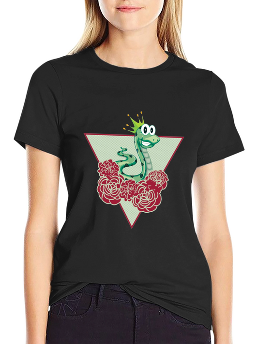 Camiseta Negra con Serpiente Corona y Rosas
