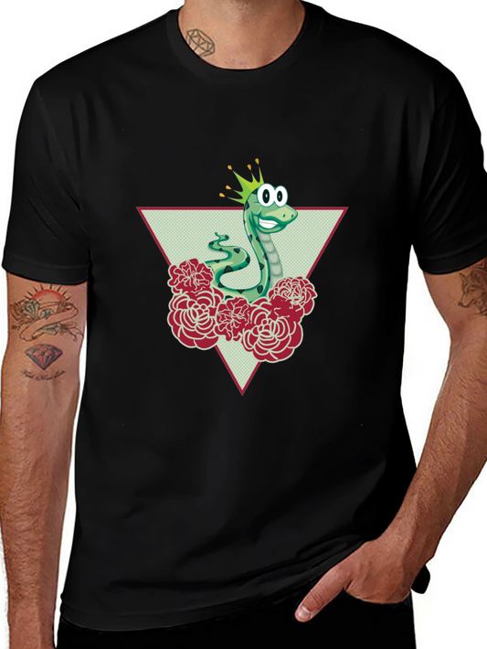Camiseta Negra con Serpiente Corona y Rosas