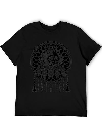 Camiseta Negra con Diseño Mandala Luna y Árboles