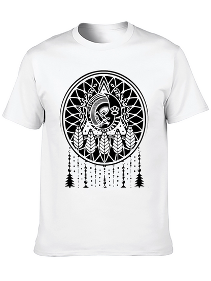 Camiseta Negra con Diseño Mandala Luna y Árboles