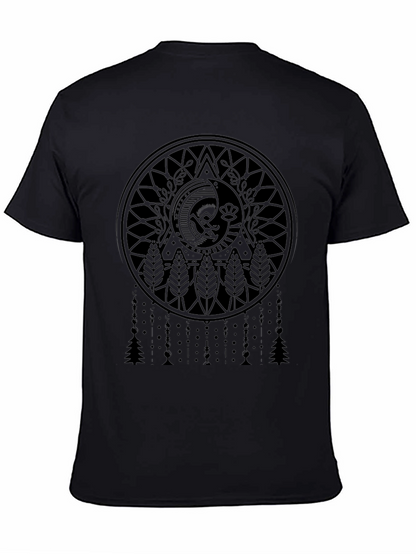 Camiseta Negra con Diseño Mandala Luna y Árboles