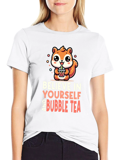 Camiseta Negra con Diseño de Ardilla y Bubble Tea