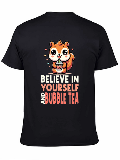 Camiseta Negra con Diseño de Ardilla y Bubble Tea