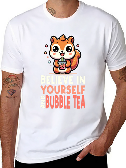 Camiseta Negra con Diseño de Ardilla y Bubble Tea