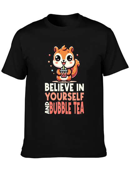 Camiseta Negra con Diseño de Ardilla y Bubble Tea