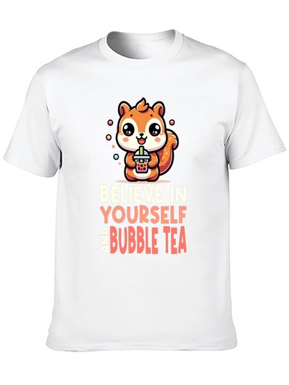 Camiseta Negra con Diseño de Ardilla y Bubble Tea