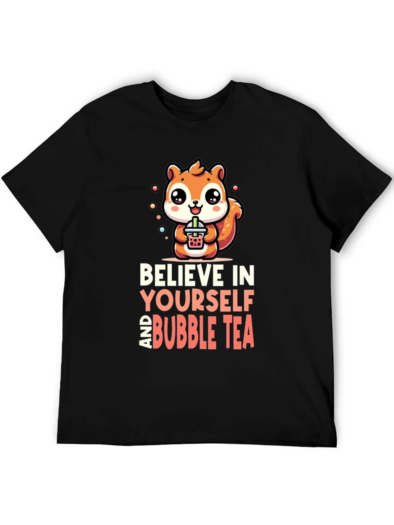 Camiseta Negra con Diseño de Ardilla y Bubble Tea