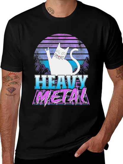 Camiseta Heavy Metal Gato Retro