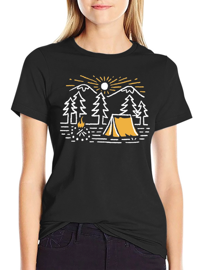 Camiseta Negra Gráfica de Camping