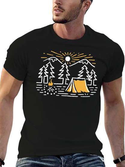 Camiseta Negra Gráfica de Camping