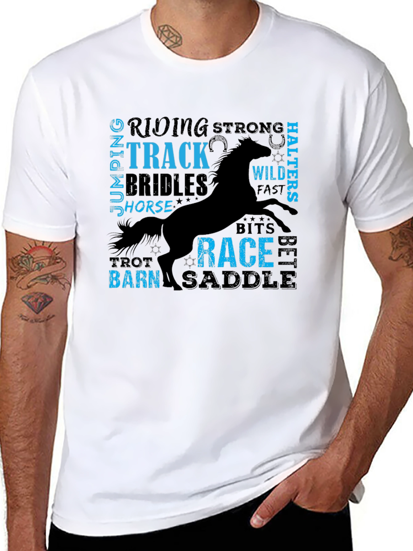 Camiseta Negra con Diseño Ecuestre